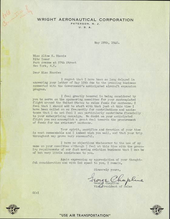 Letter from George Chapline, ,May 28, 1940 (Source: Roberts) 